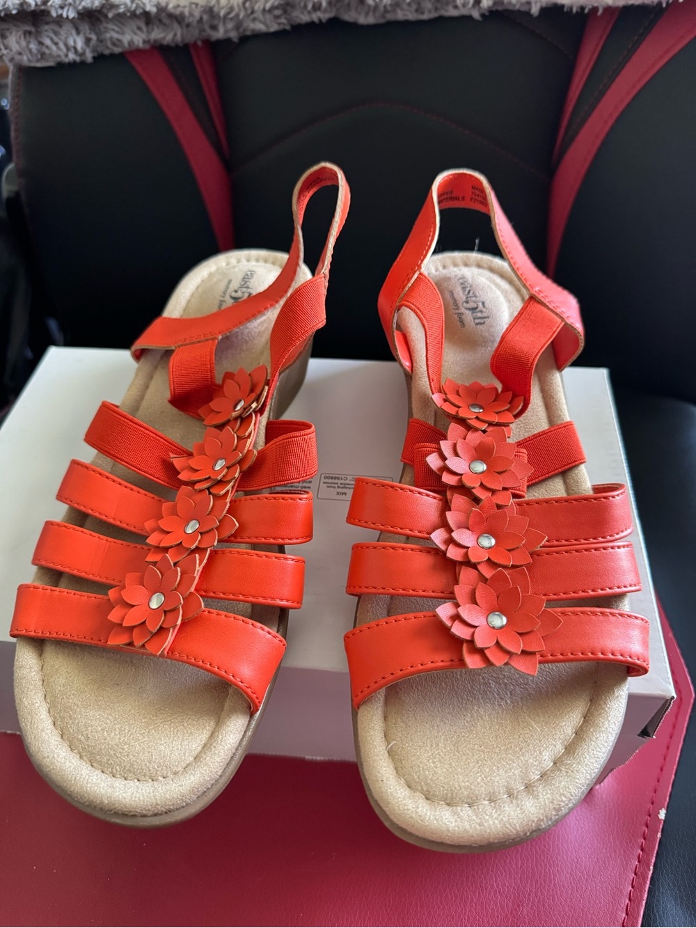 East 5th Coral-Red Floral Slingback Sandals Size 9 Barely Worn/Great Condition
